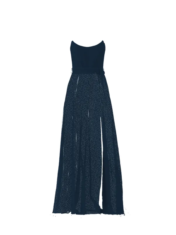 Bodice(Campbell), Skirt(Arabella),Belt(Sash), navy sold by Amsale