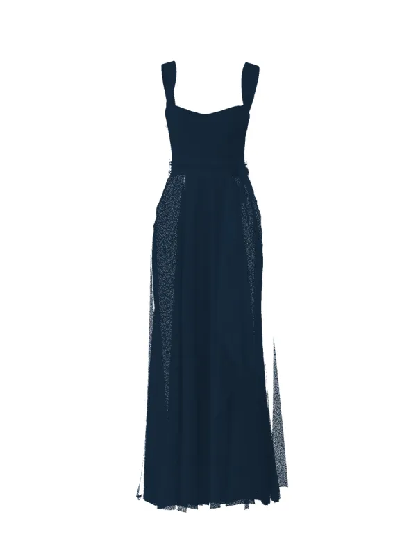 Bodice(Alexis), Skirt(Jaycie),Belt(Sash), navy sold by Amsale