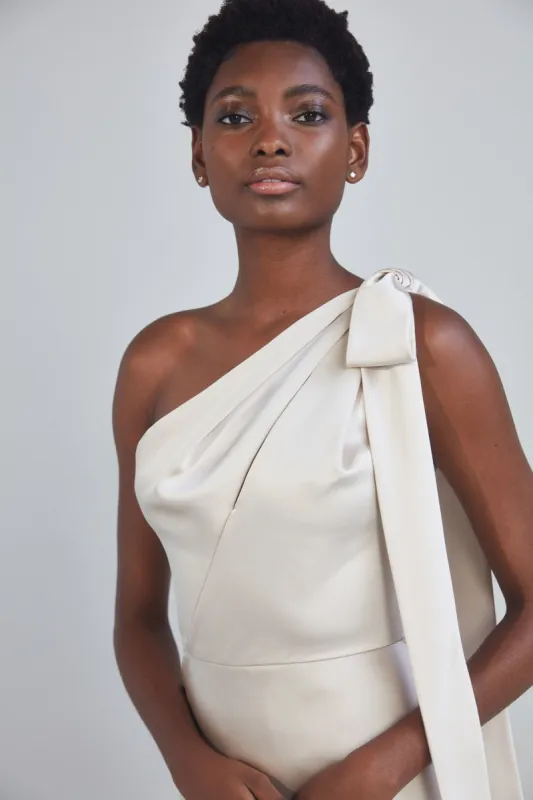 P393S - One-Shoulder Bow Dress - Ice sold by Amsale