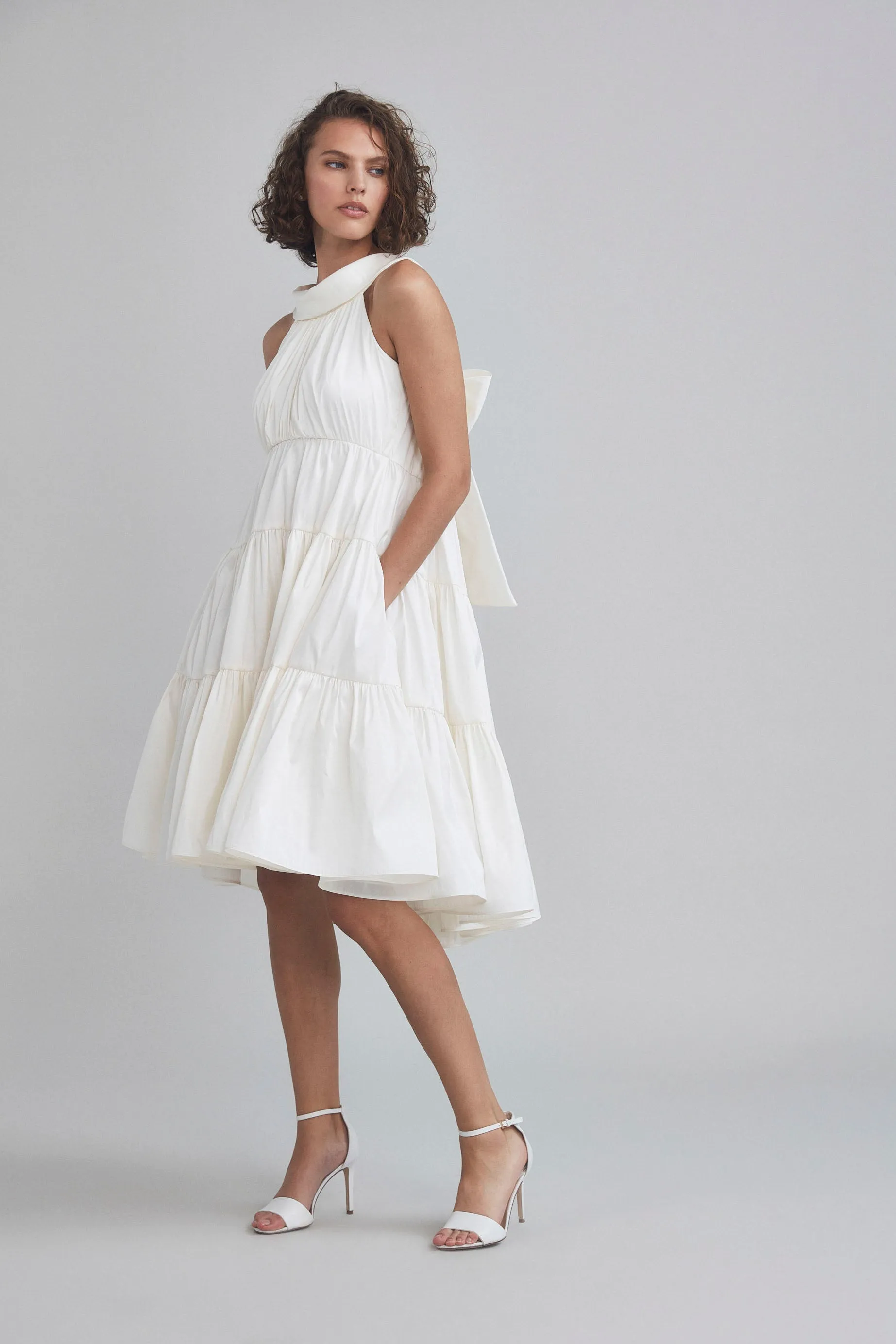 Taffeta Tiered Trapeze Dress sold by Amsale product image thumbnail 4