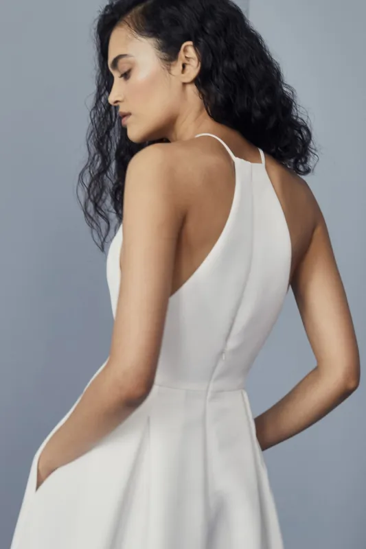LW162 - High Neck Faille Dress - Silk-White sold by Amsale