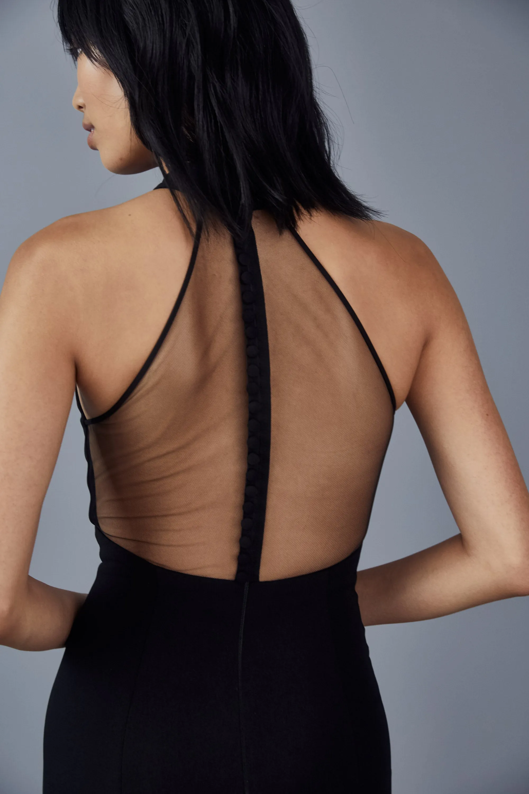 P384P - Crepe halter neck gown - Navy sold by Amsale