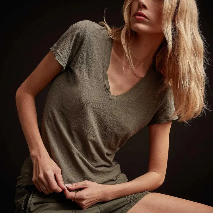 James Perse Casual V-Neck Tee - Cotton Slub Top sold by Anastasia