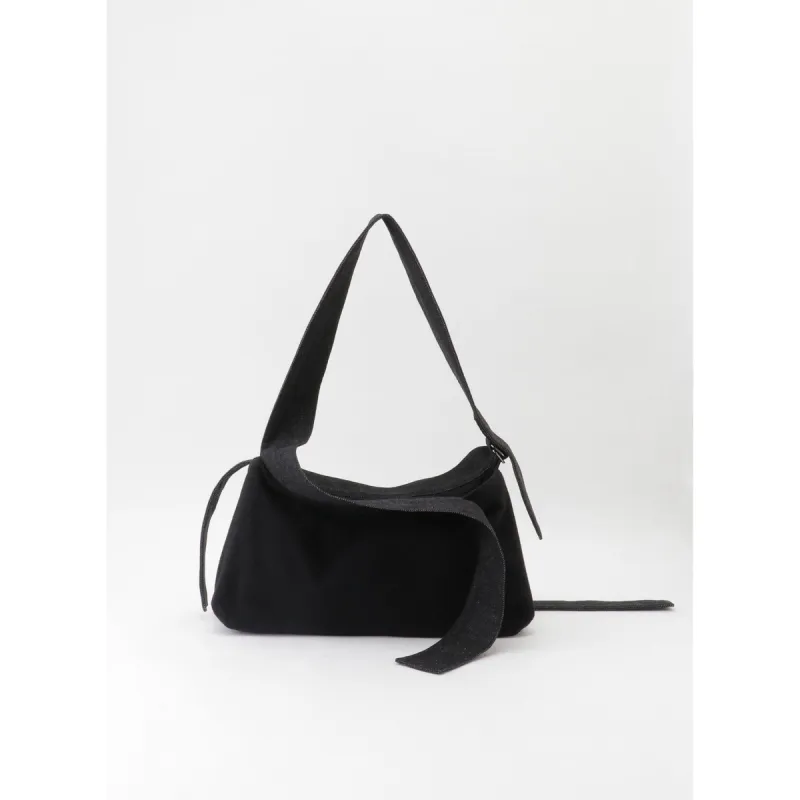 Yohji Yamamoto Belt Shoulder Bag - Black Wool Denim Strap made by Yohji Yamamoto