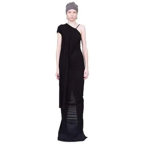 Rick Owens Lilies Long Dress - Black One-Shoulder Ruched sold by Anastasia