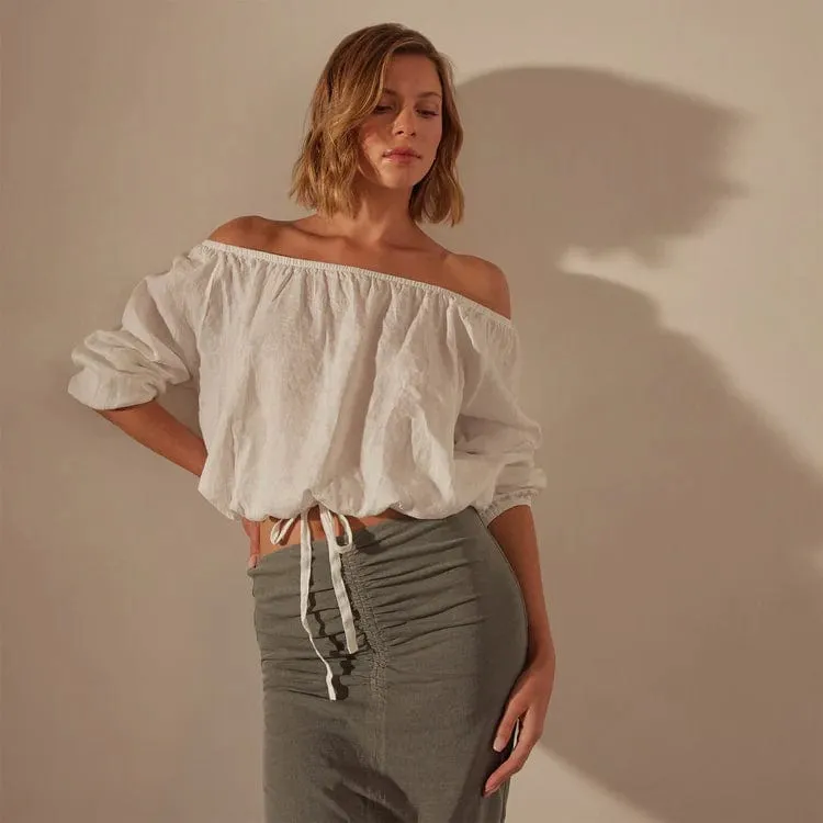 James Perse Linen Gathered Blouse - Drawstring Waist sold by Anastasia product image thumbnail 2