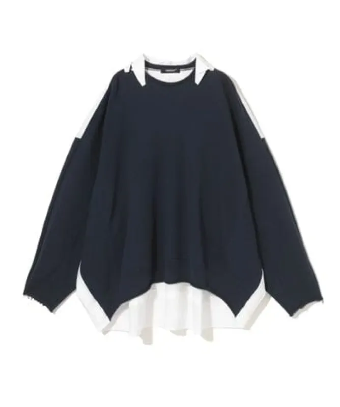 Undercover Navy Cotton Sweatshirt with Tuxedo Pleat Detail made by Anastasia