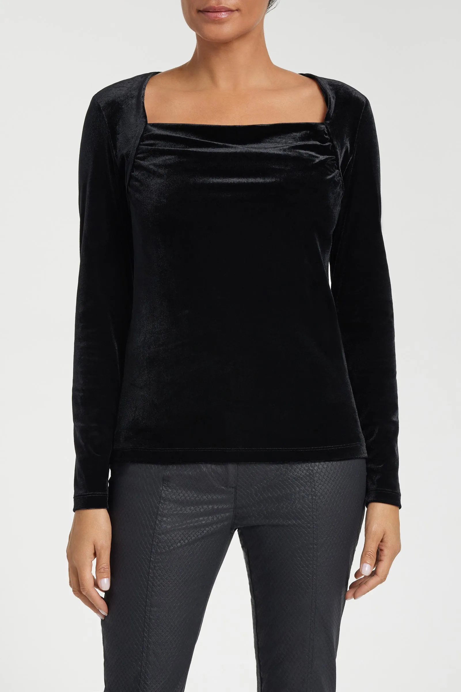 Calliope Stretch Velvet Top in Black sold by Anatomie