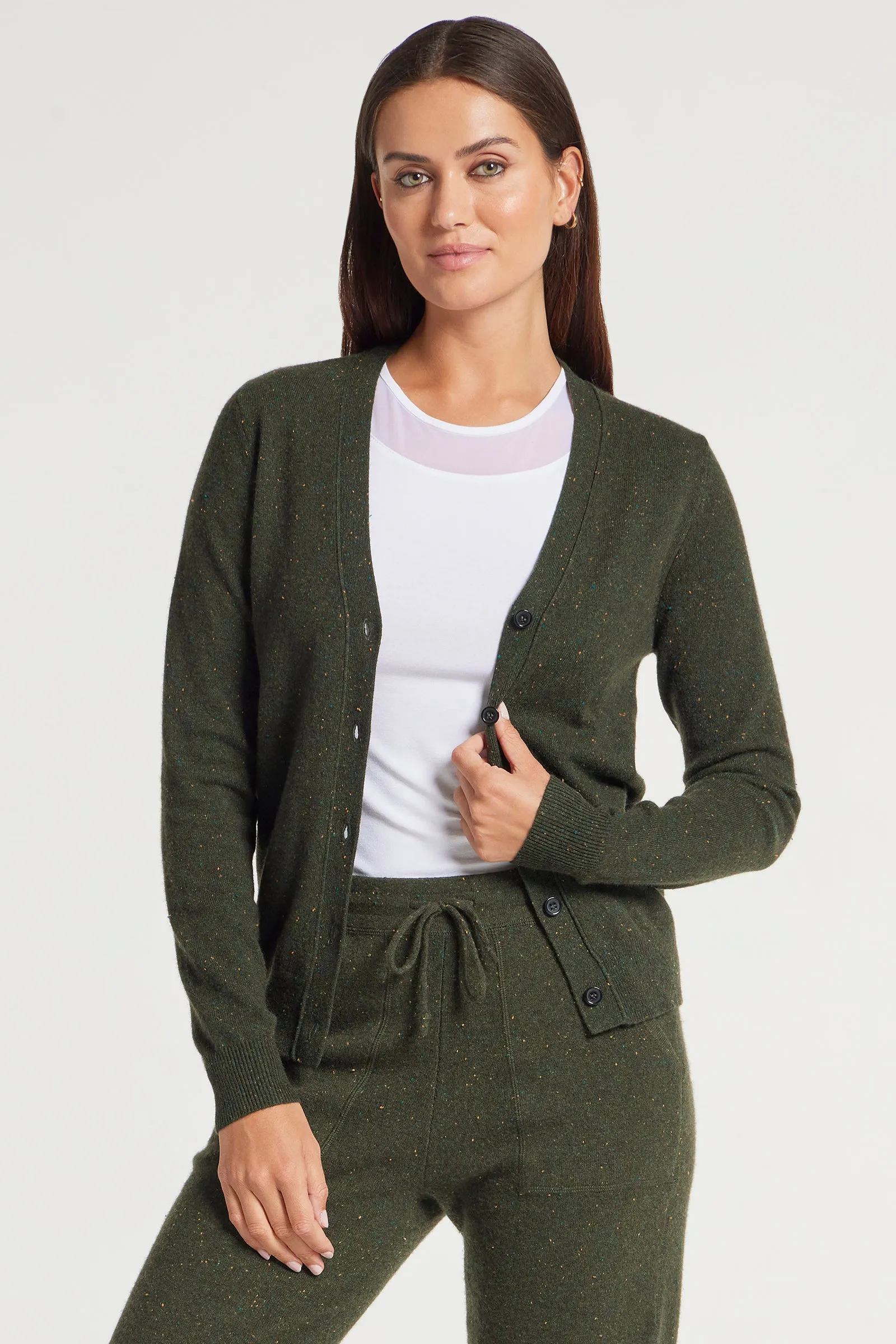 Missy Cashmere Cardigan in Army Green sold by Anatomie