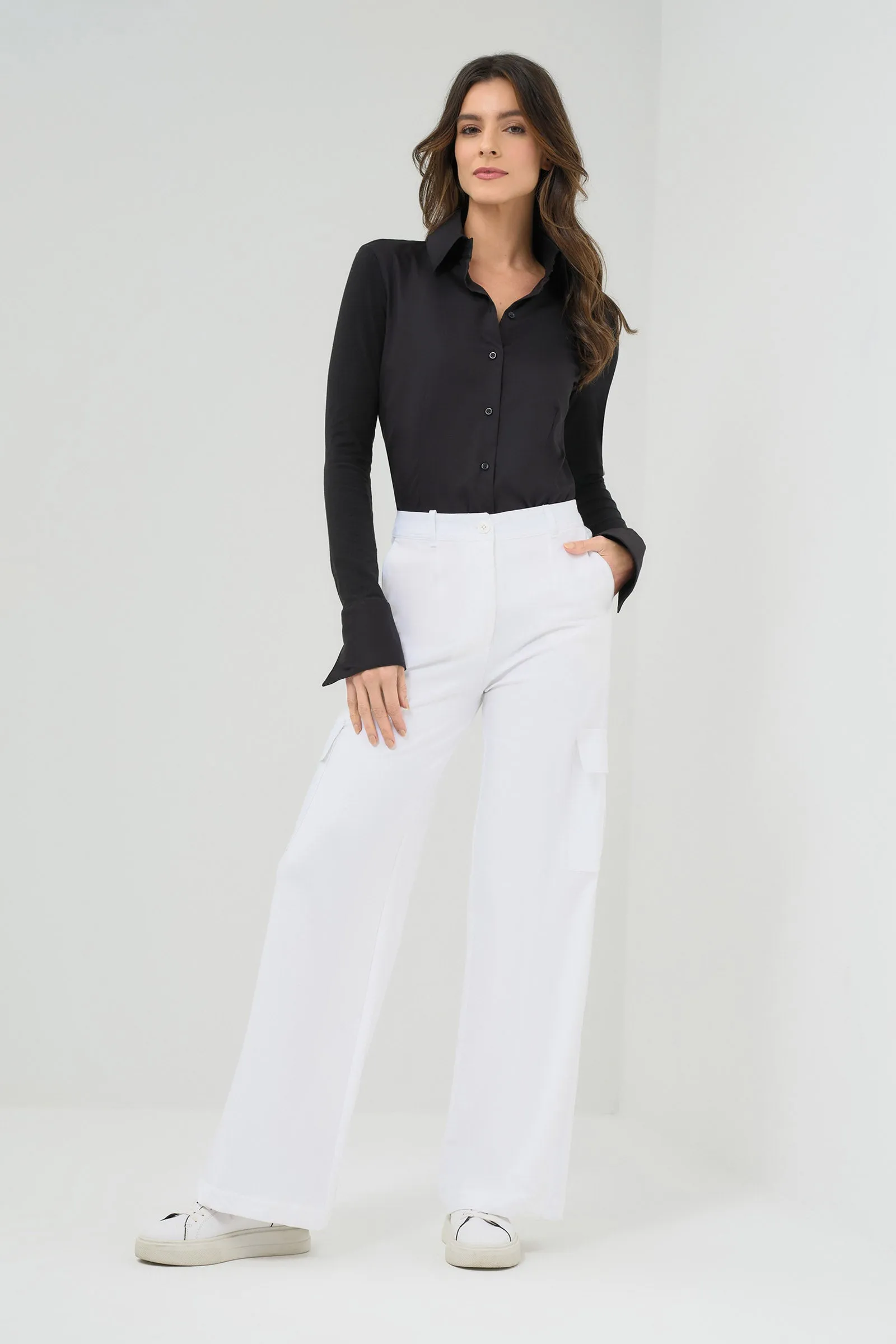 Julia Wide Leg Cargo Pant White sold by Anatomie