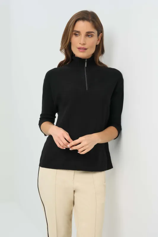Lucely 1/4 Zip Elbowsleeve Mock Neck Sweater made by Anatomie