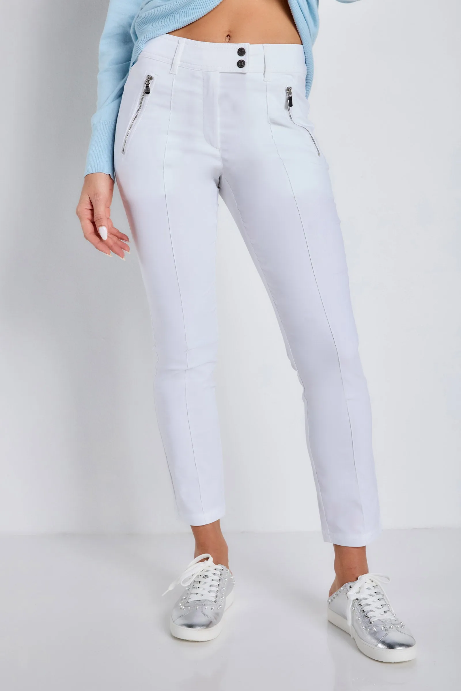 The Peggy Zippered Pant in White sold by Anatomie