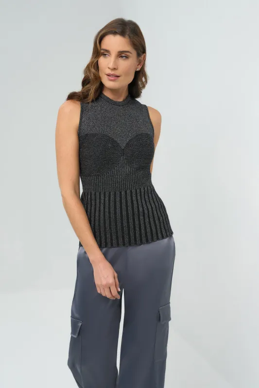 Seacrest Top in Black and Silver Sparkle sold by Anatomie