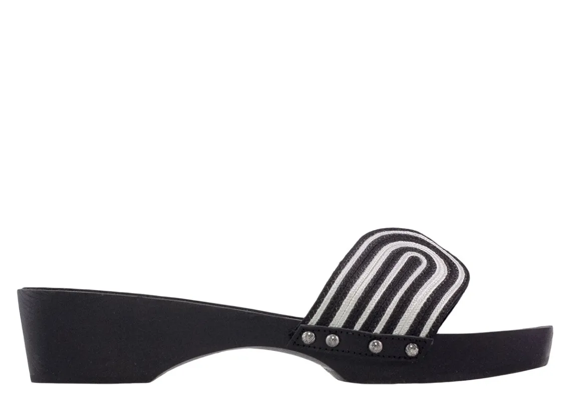 The Harness Clog Black/White sold by Ancient Greek Sandals