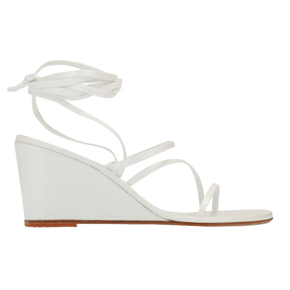 Lithi Bridal Mid Wedge White sold by Ancient Greek Sandals