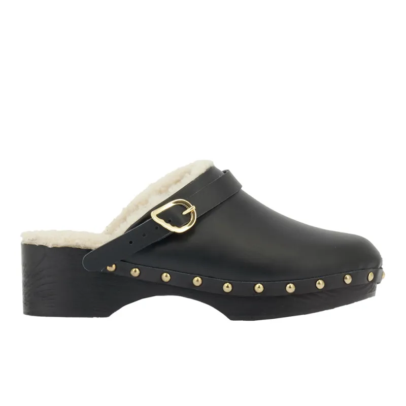 Classic Closed Clog Black/Beige sold by Ancient Greek Sandals