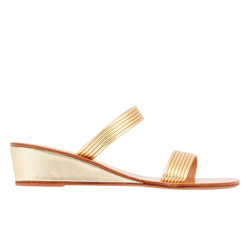 Melia Low Wedge Gold made by Ancient Greek Sandals