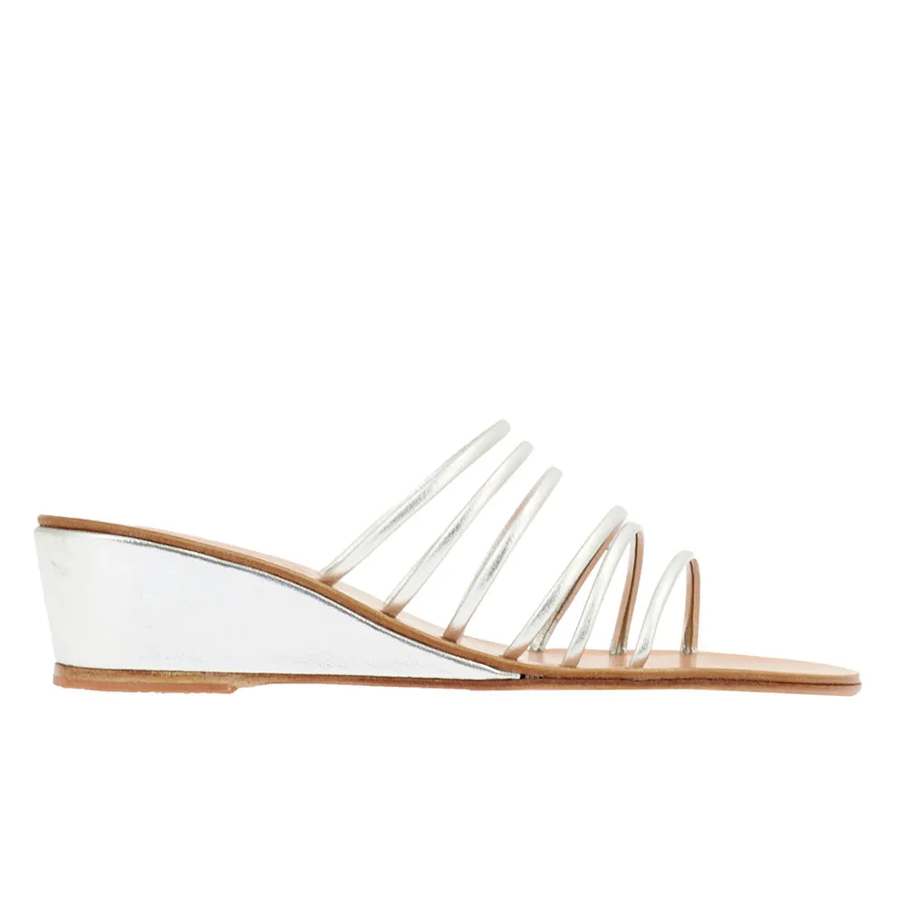 Vania Low Wedge Silver sold by Ancient Greek Sandals