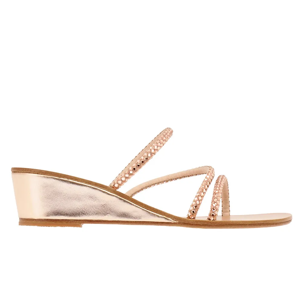 Polytimi Low Wedge Rose Gold sold by Ancient Greek Sandals