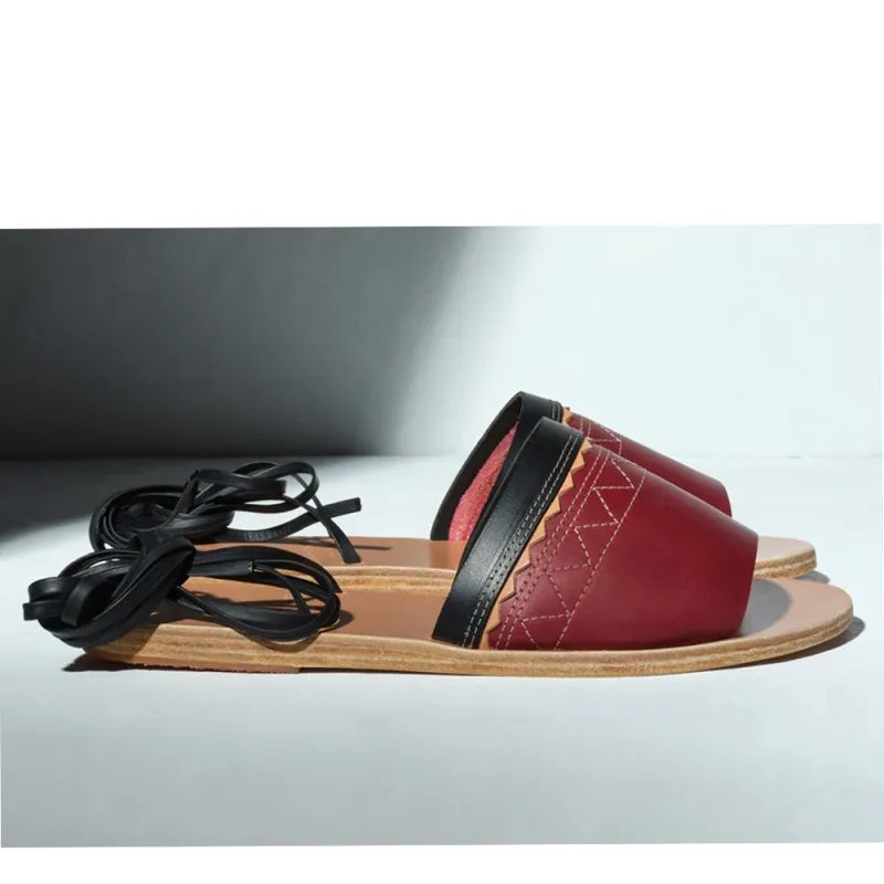 Tsarouchi Lace Up Nat/Black/Bordeaux sold by Ancient Greek Sandals