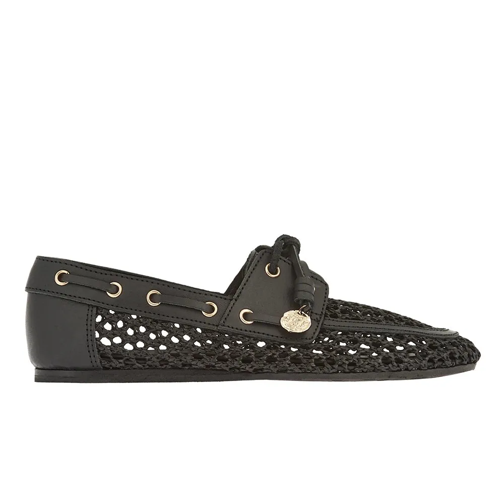 Pliaria Boat Shoe Black sold by Ancient Greek Sandals