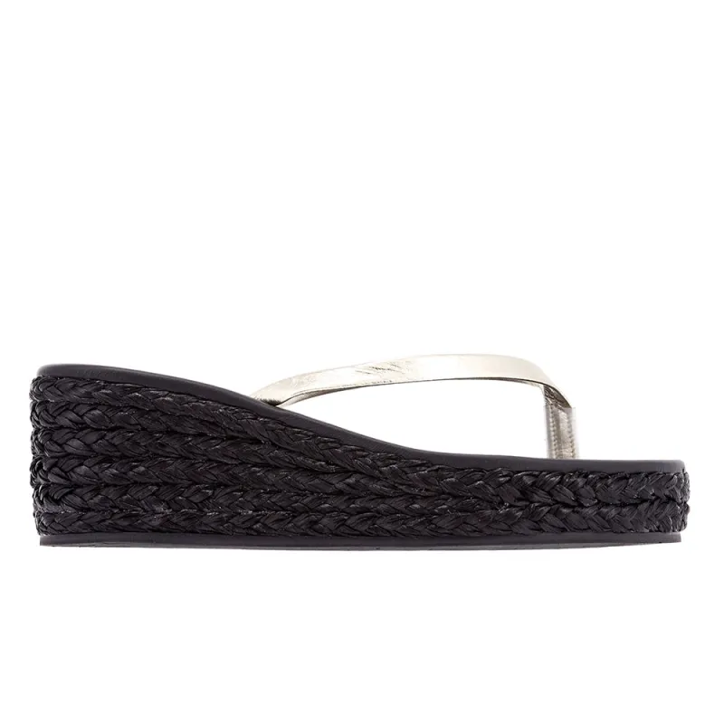 Saionara Low Wedge Platinum/Black made by Ancient Greek Sandals