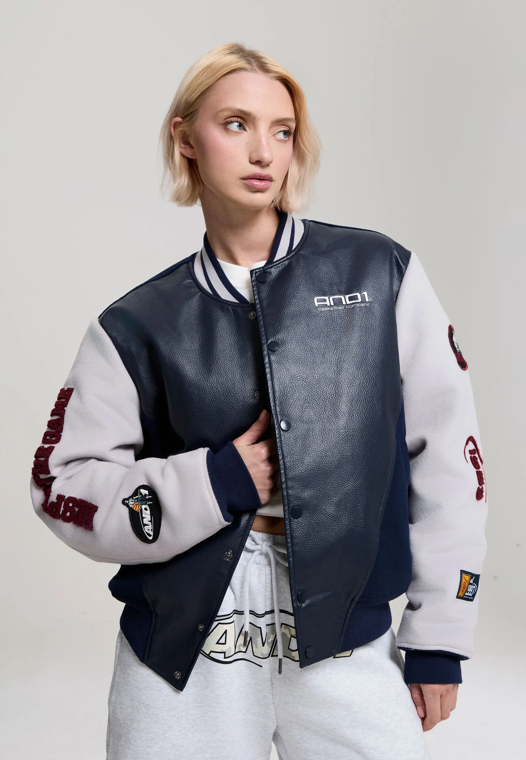 Womens Respect The Game Contrast Bomber Jacket - Navy sold by And1 product image thumbnail 2