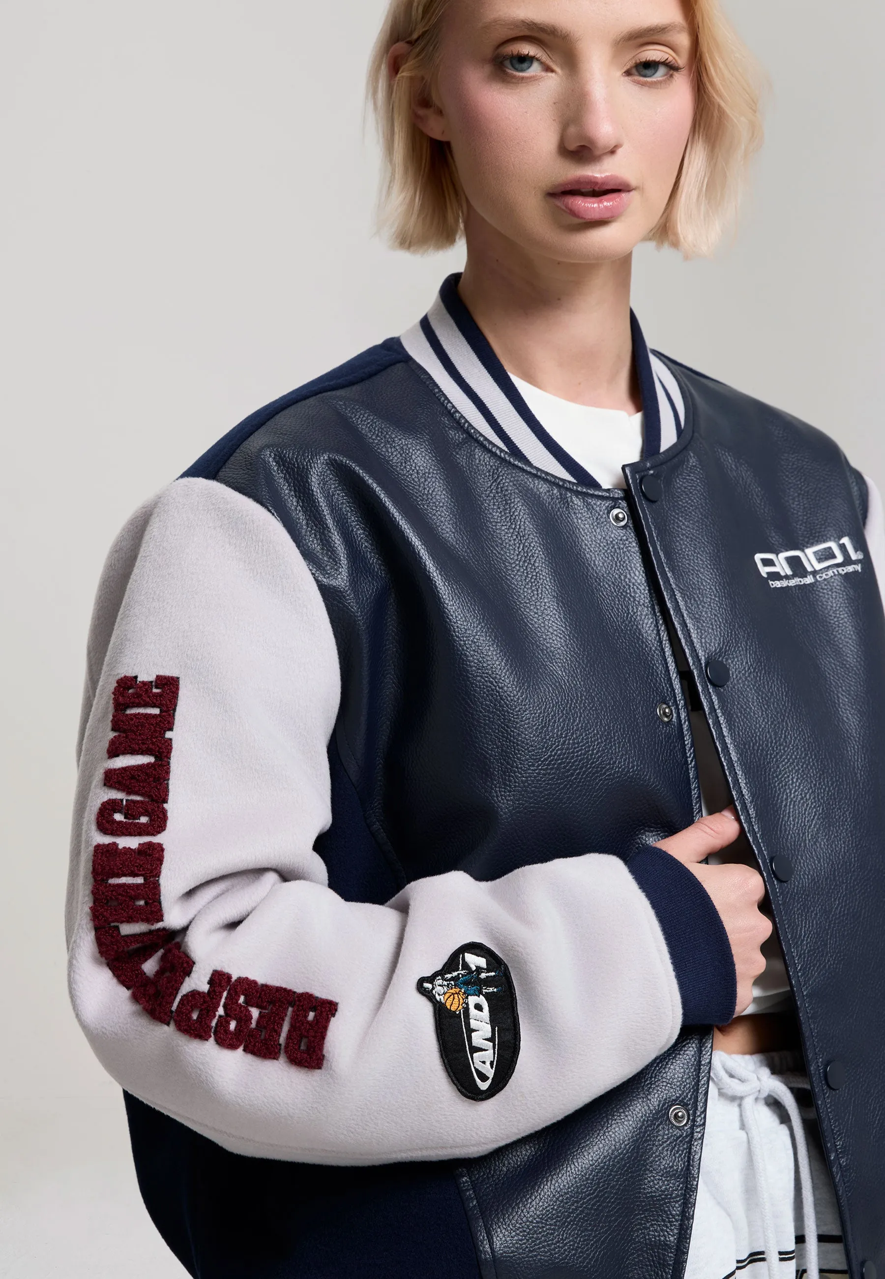 Womens Respect The Game Contrast Bomber Jacket - Navy sold by And1 product image thumbnail 5