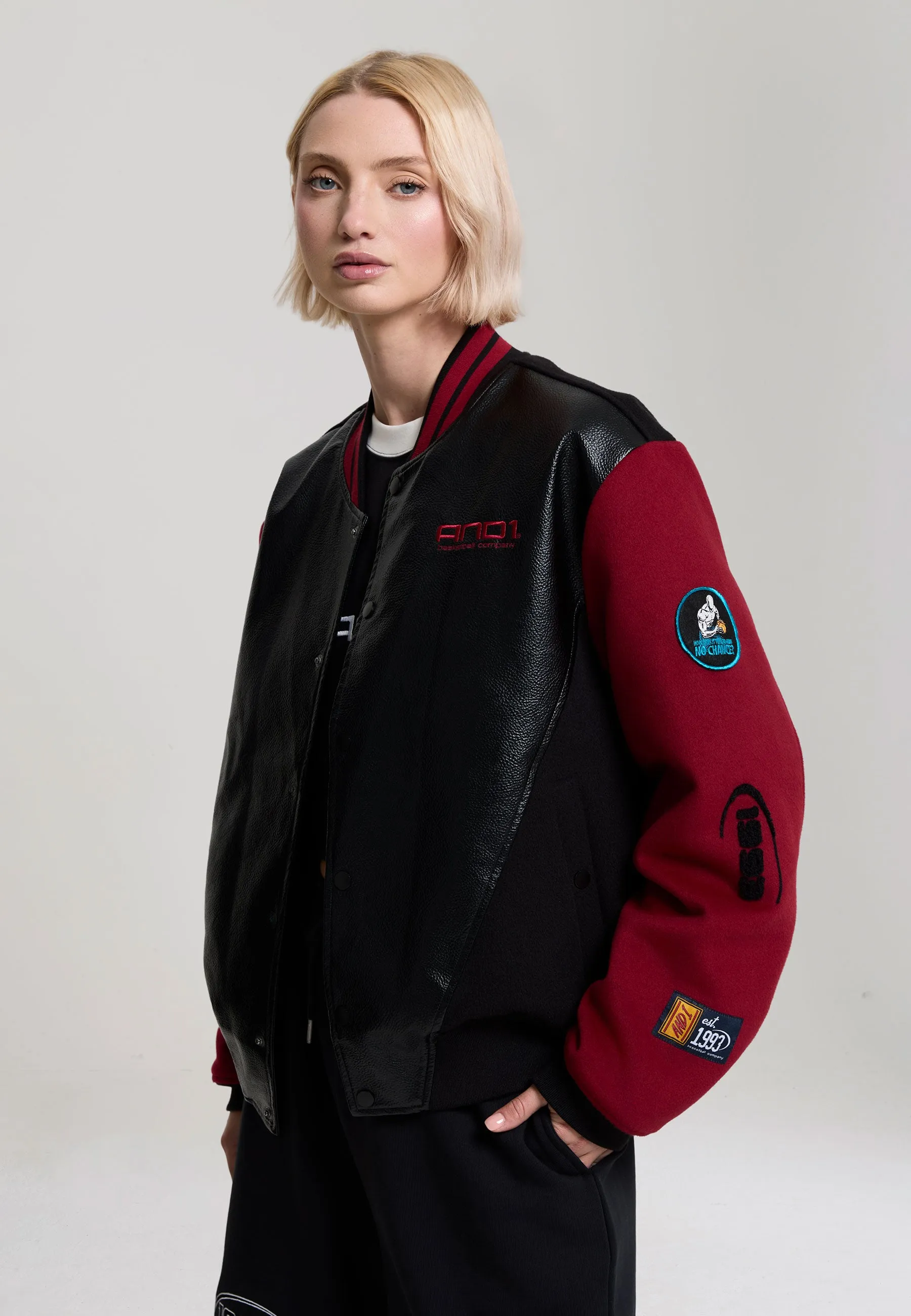 Womens Respect The Game Contrast Bomber Jacket - Black sold by And1 product image thumbnail 2