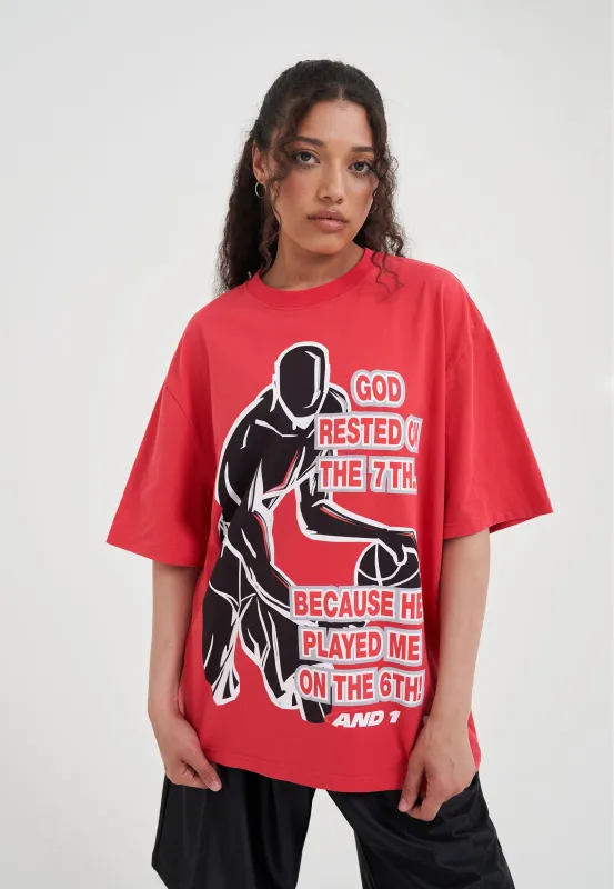 Womens Rested on the 7th Trash Talk T-Shirt - Red made by And1
