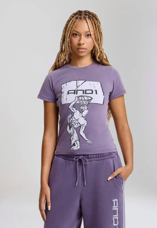 Womens Vintage Wash Fitted T-Shirt - Purple made by And1