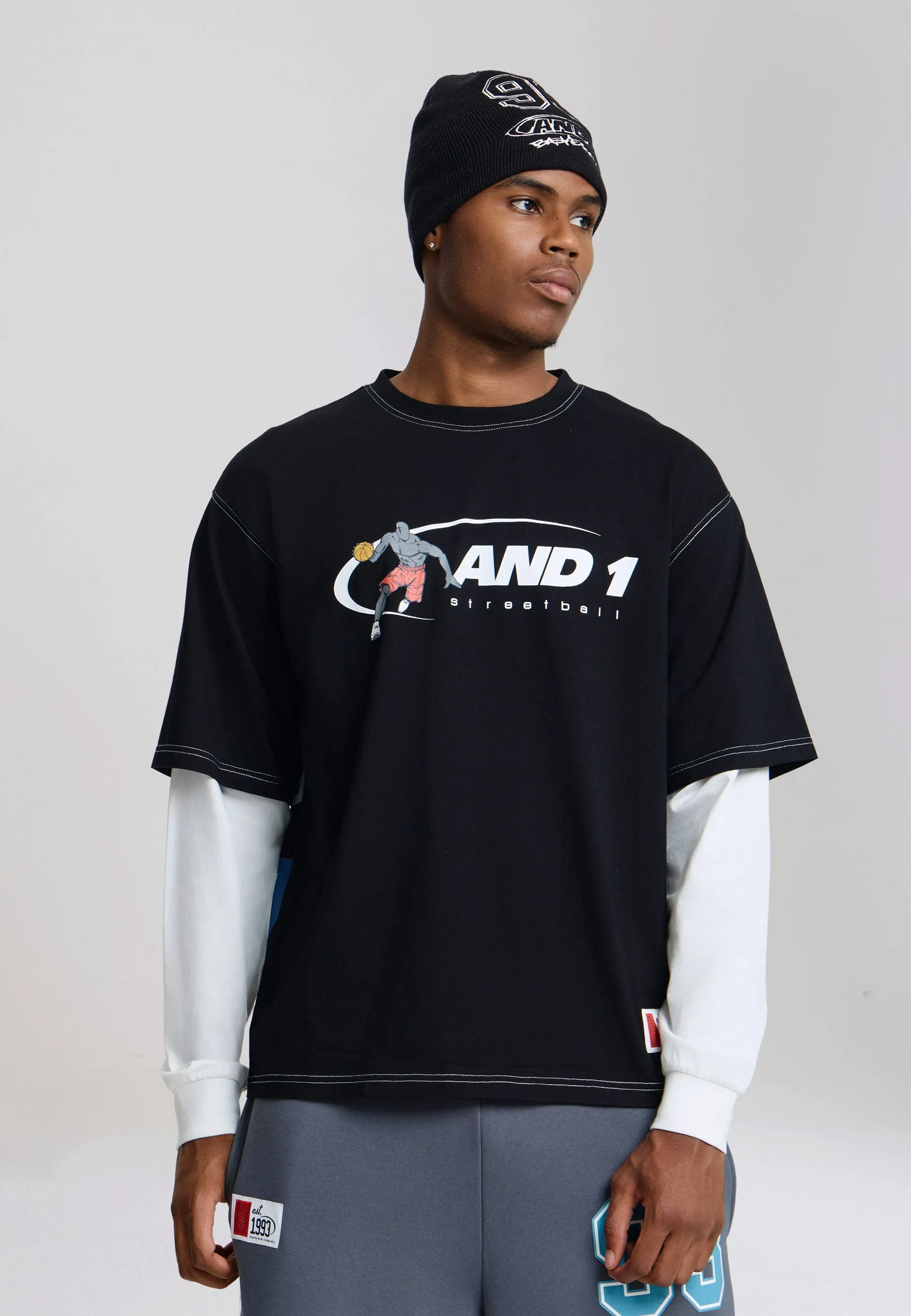 Unisex Logo Streetball Double Sleeve T-Shirt - Black sold by And1