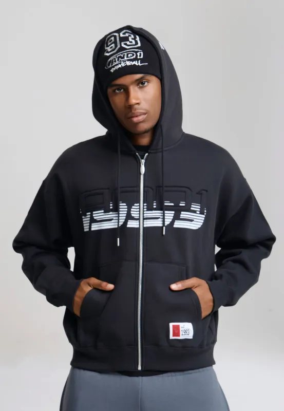 Unisex Logo Self Applique Zip Thru Hoodie - Black made by And1