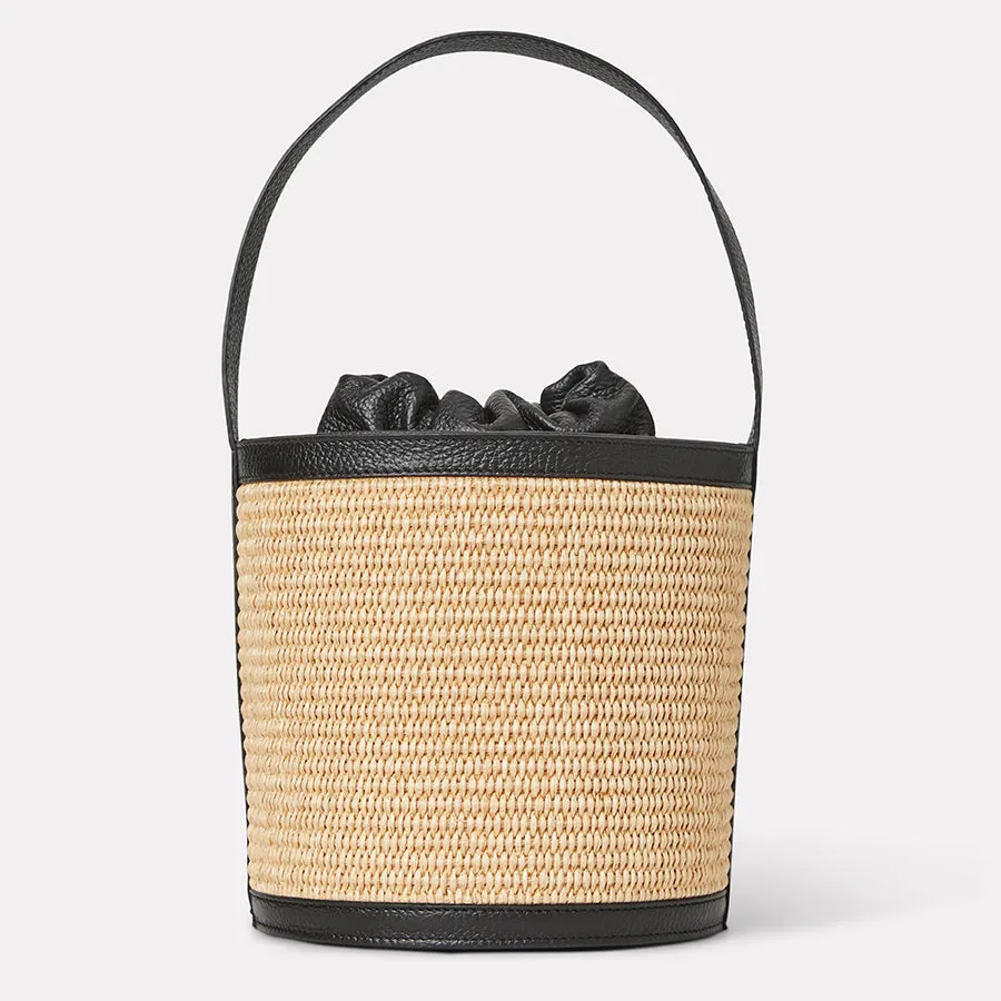 Astrid Natural Black Raffia Bucket Bag sold by Andre Assous