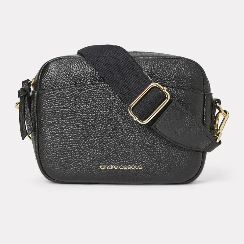 Amelia Black Leather Crossbody Bag made by Andre Assous