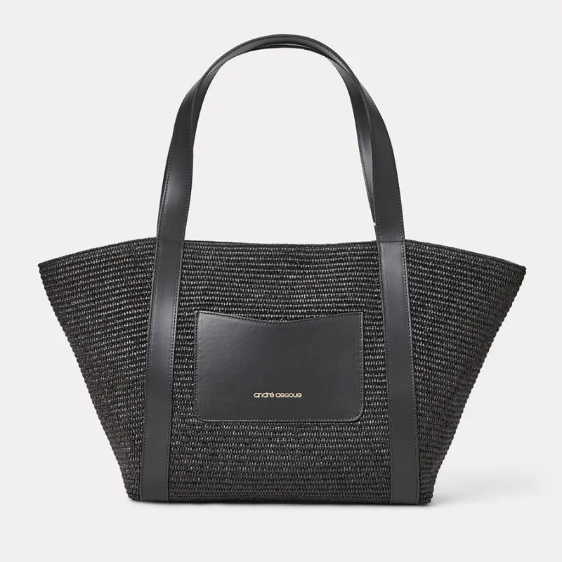Atlas Black Raffia Tote Bag made by Andre Assous