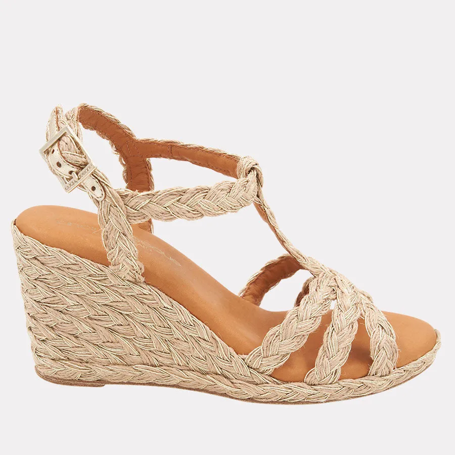 Madina Gold Thread Espadrille Wedge sold by Andre Assous