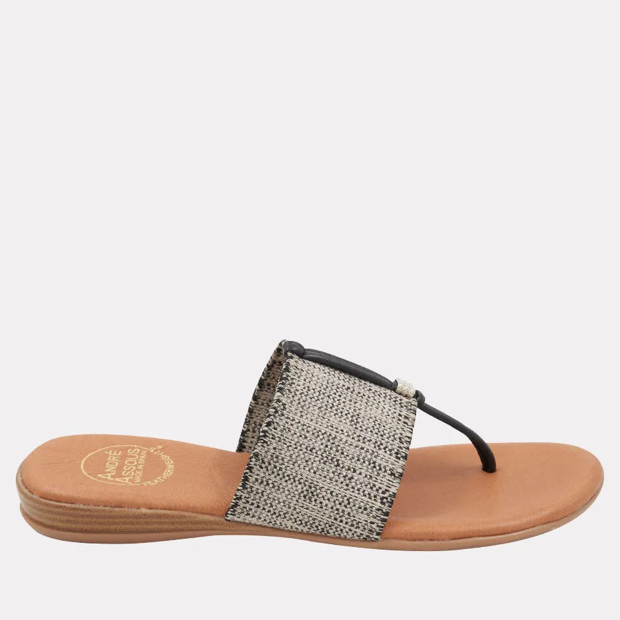 Nice Black Beige Linen Featherweights™ Sandal sold by Andre Assous
