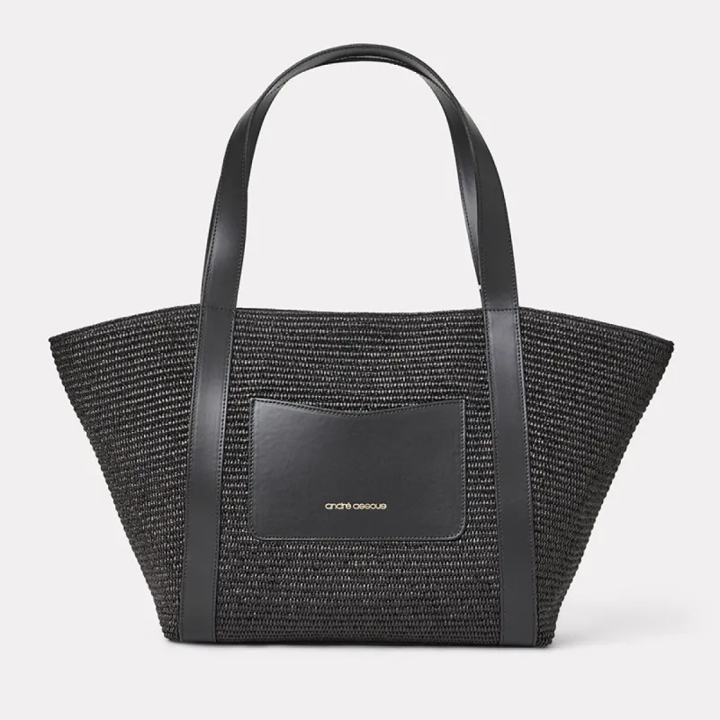 Atlas Black Raffia Tote Bag sold by Andre Assous