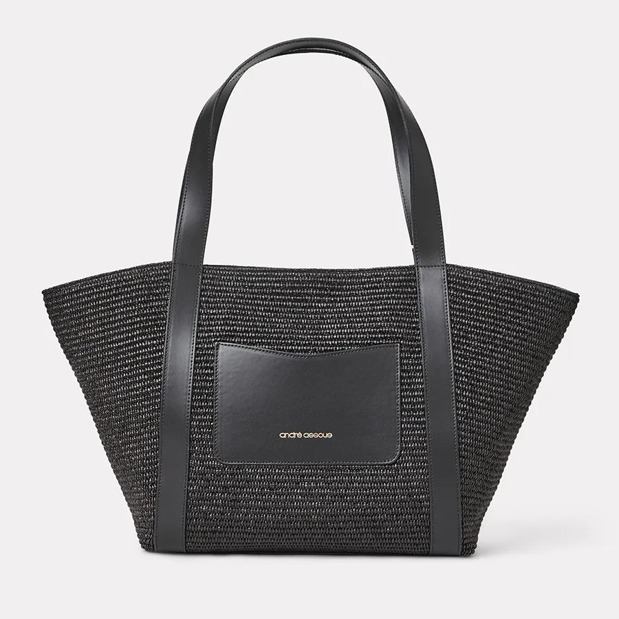 Atlas Black Raffia Tote Bag sold by Andre Assous