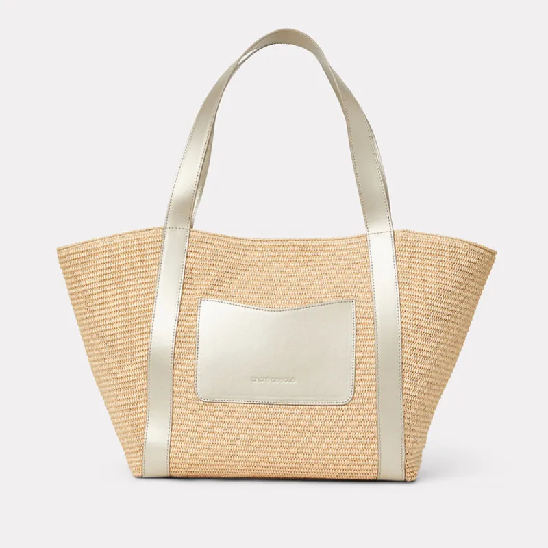 Atlas Natural Platino Raffia Tote Bag sold by Andre Assous