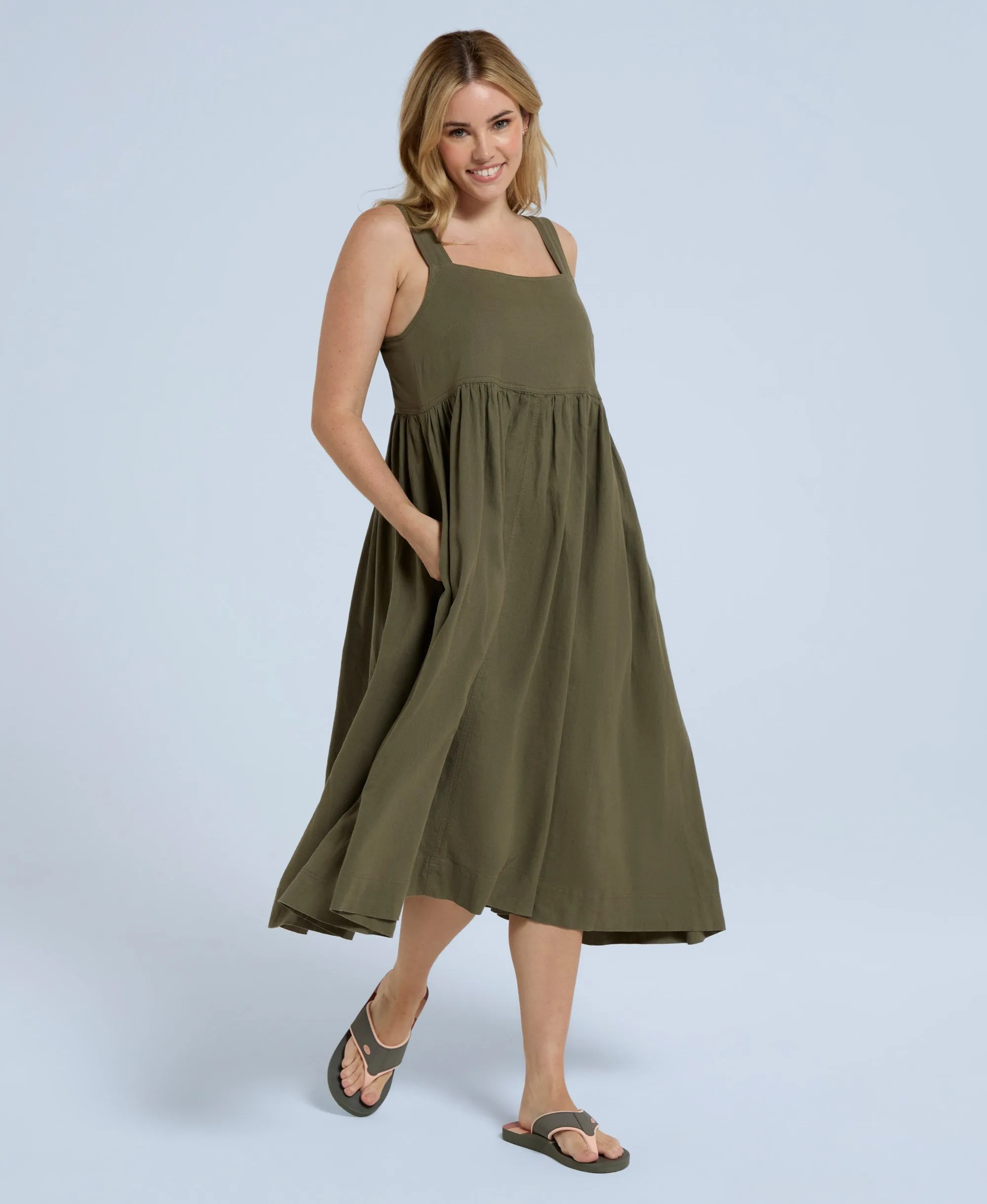 Linen Womens Midi Dress - Khaki sold by Animal product image thumbnail 5