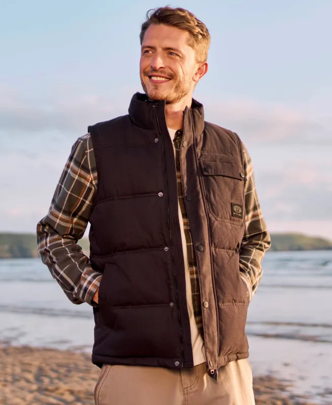 Fistral Mens Cotton Padded Borg Lined Gilet - Black sold by Animal