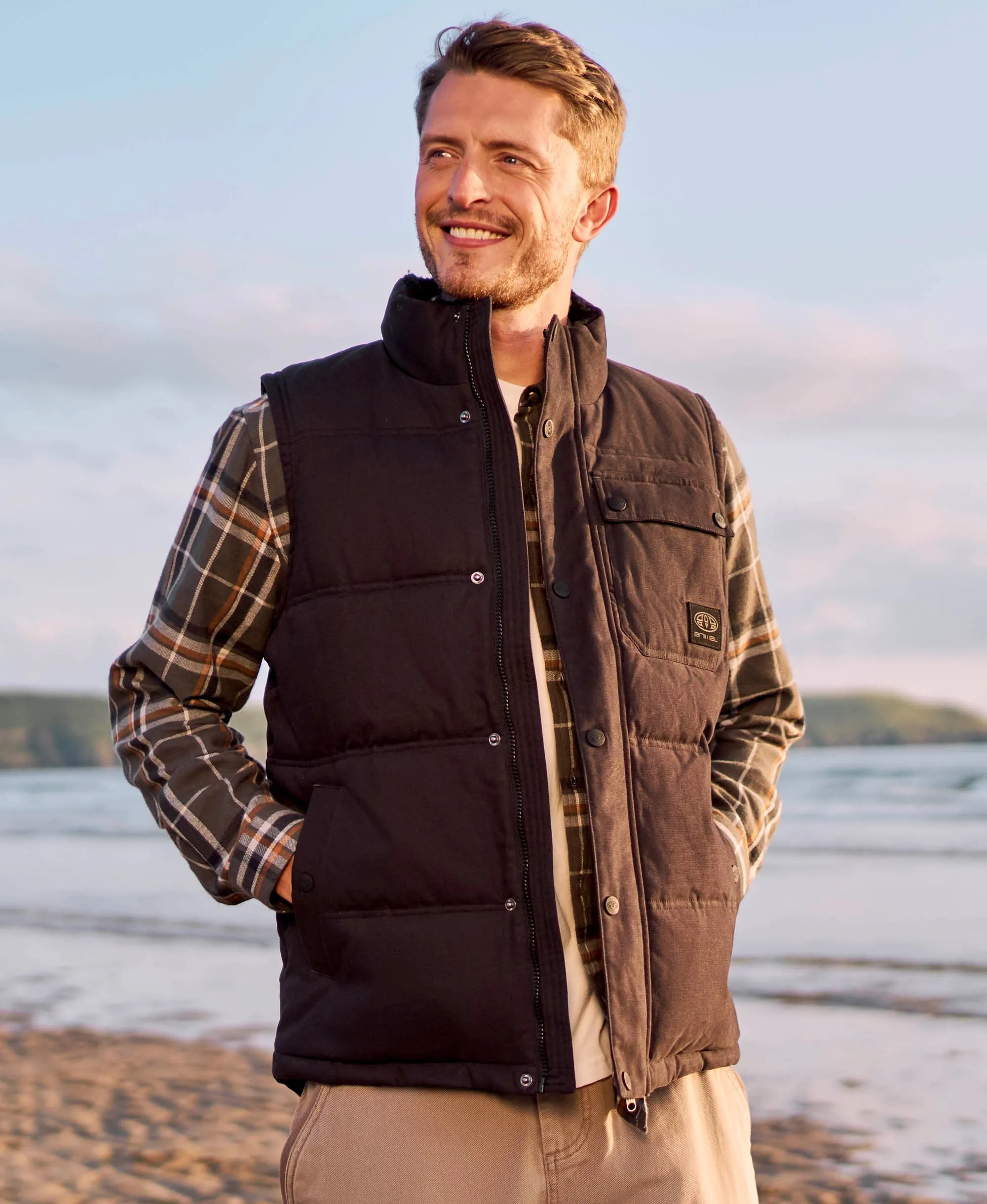 Fistral Mens Cotton Padded Borg Lined Gilet - Black sold by Animal