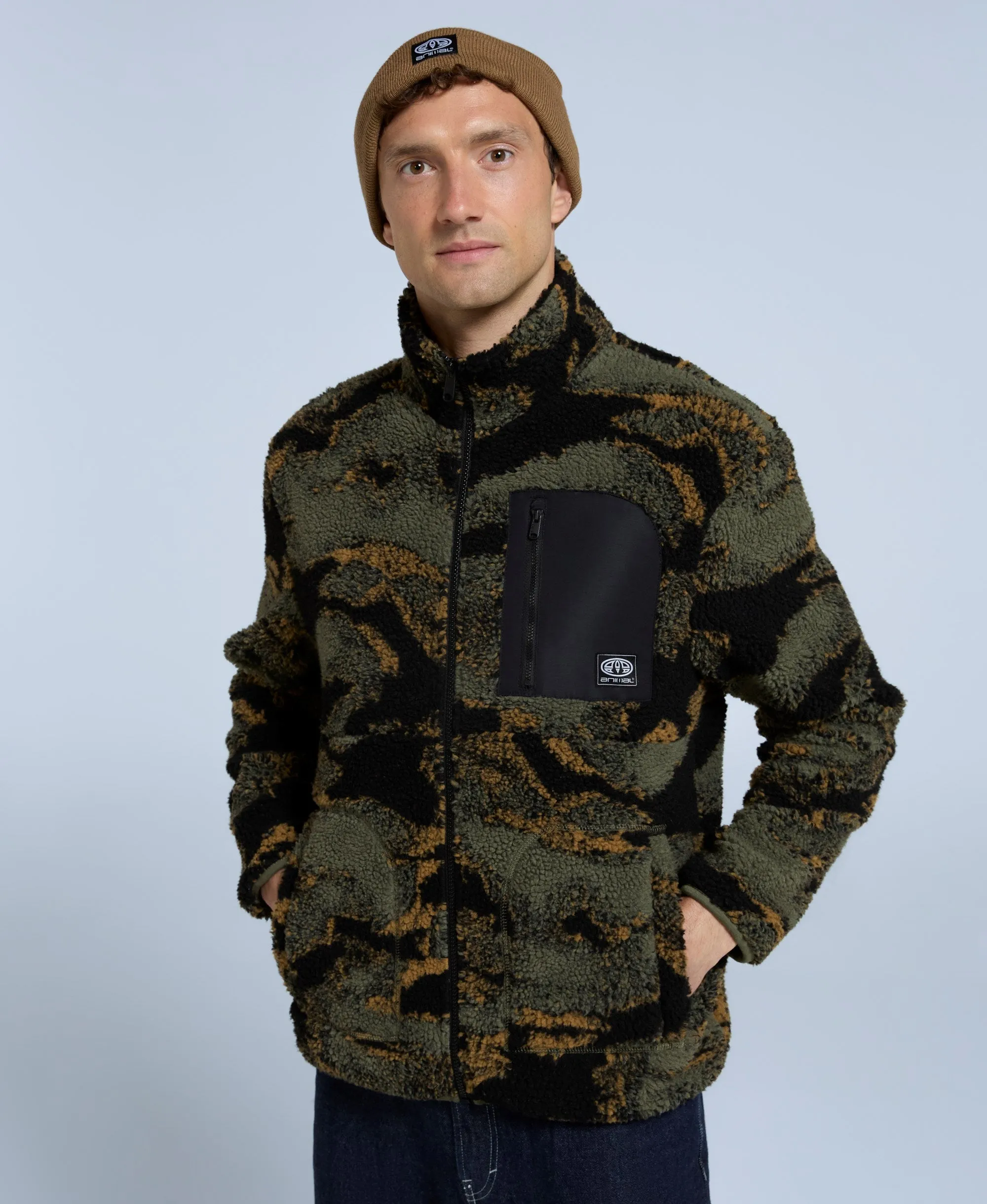 Hennie Mens Printed Borg Jacket - Dark Khaki sold by Animal product image thumbnail 4