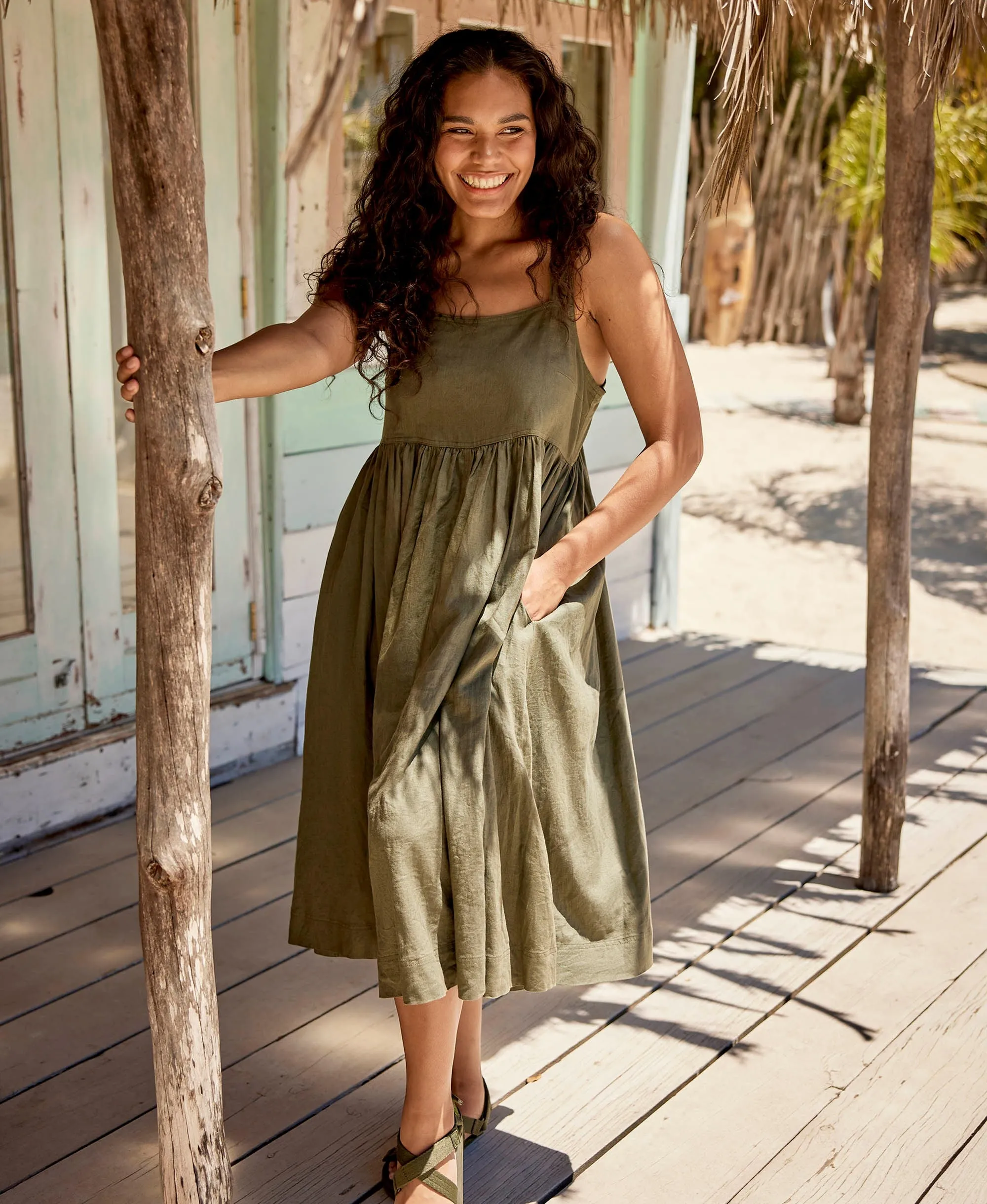 Linen Womens Midi Dress - Khaki sold by Animal