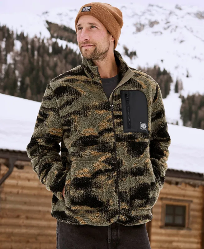 Hennie Mens Printed Borg Jacket - Dark Khaki sold by Animal