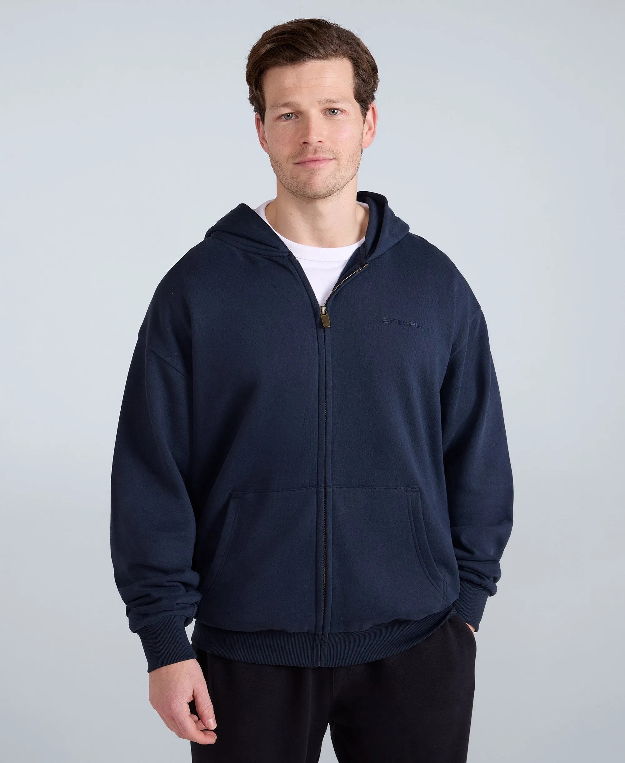 Icon Mens Logo Zip Through Hoodie - Dark Blue sold by Animal