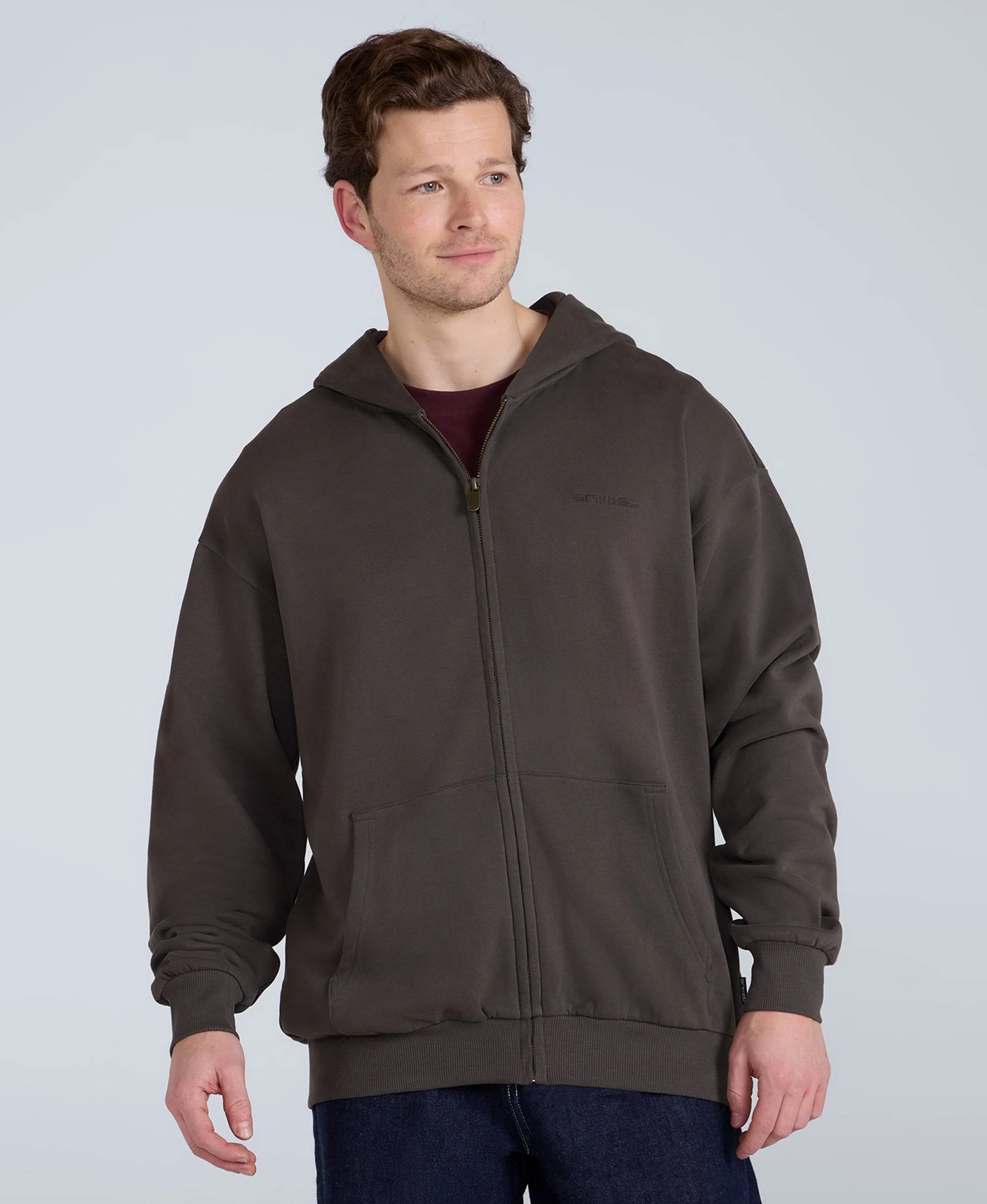 Icon Mens Logo Zip Through Hoodie - Khaki sold by Animal