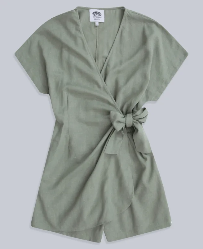 Linen Womens Wrap Playsuit - Beige sold by Animal